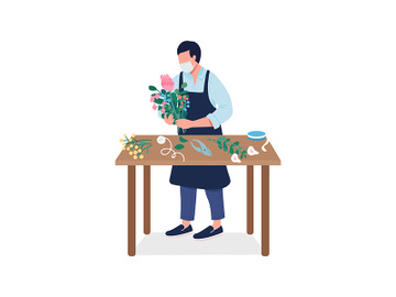 Florist with flowers in mask semi flat color vector character preview picture