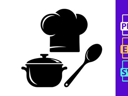 Cooking Utensils Set with Chef Hat Pot Spoon Kitchen Icon