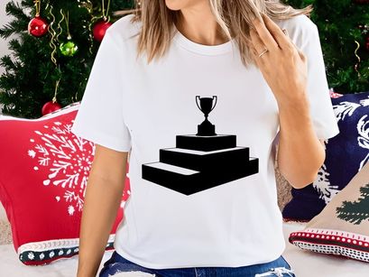 A black silhouette of a trophy on a three step podium