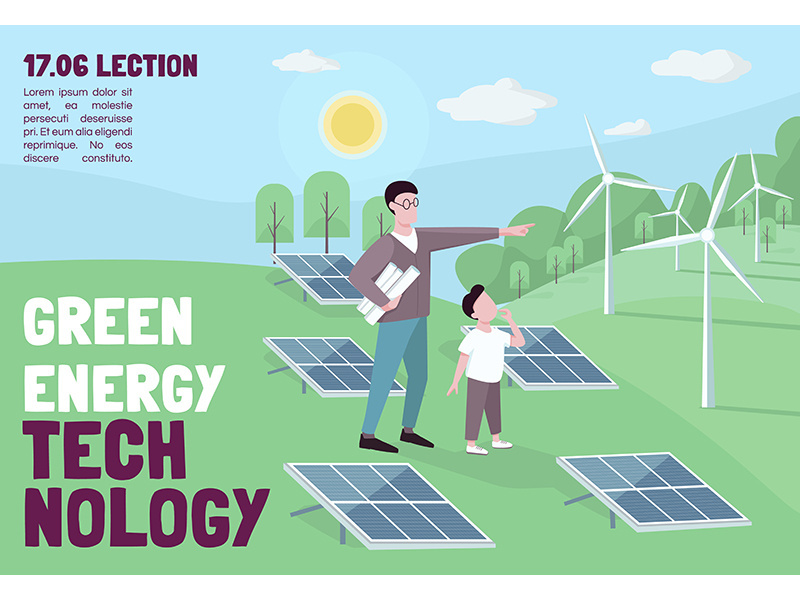 Green energy technology banner flat vector template