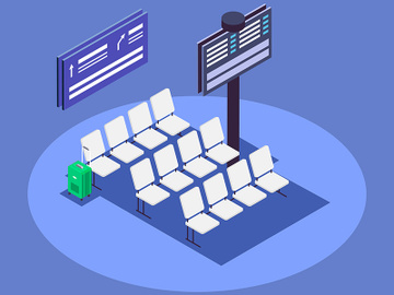 Airport departure area isometric color vector illustration preview picture