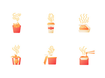 Hot fast food take out vector flat color icon set preview picture