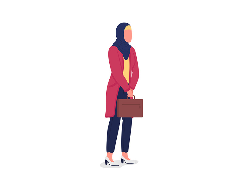 Muslim business woman flat color vector faceless character