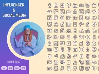 influencer, Social media and blogger icon set