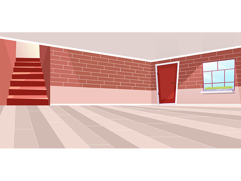 Empty cottage hall interior flat vector illustration