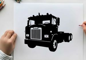 Silhouette of a large truck with grille and wheels
