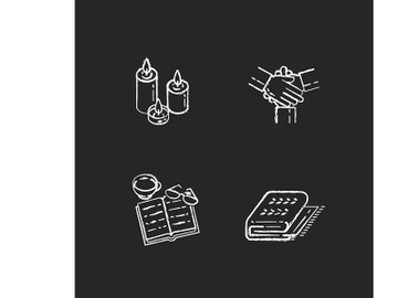 Heart-warming style chalk white icons set on black background preview picture