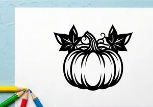Stylized pumpkin with leaves for autumn or Halloween decor