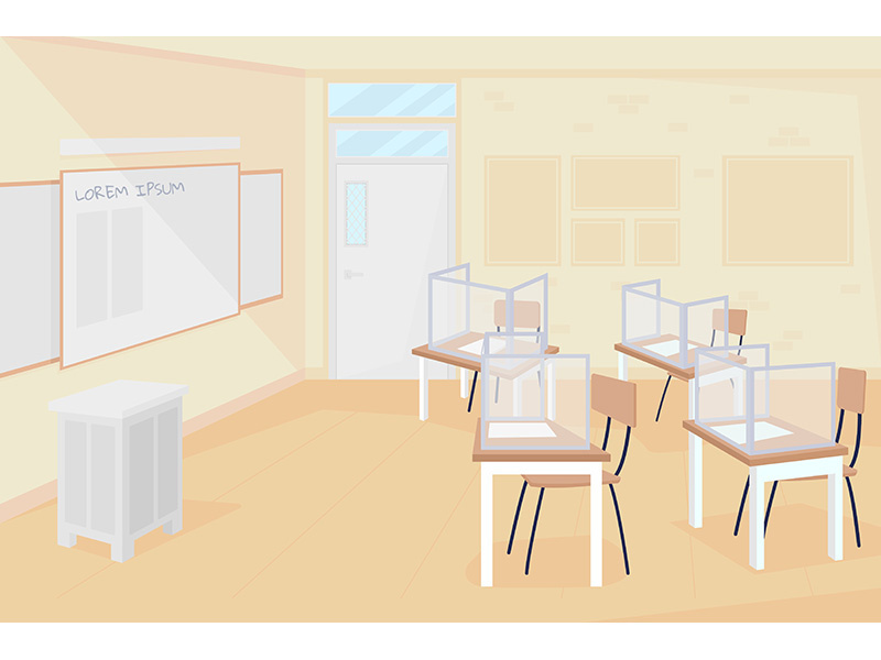 Empty class at school flat color vector illustration