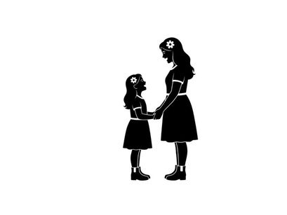 Silhouette of a woman and a little girl holding hands