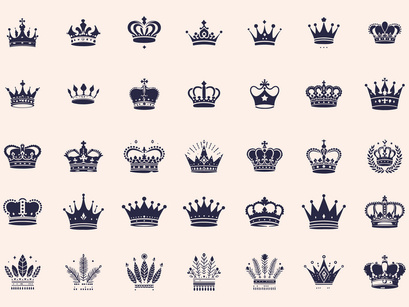 Royal Crown Silhouette, Retro King Crown Icons.