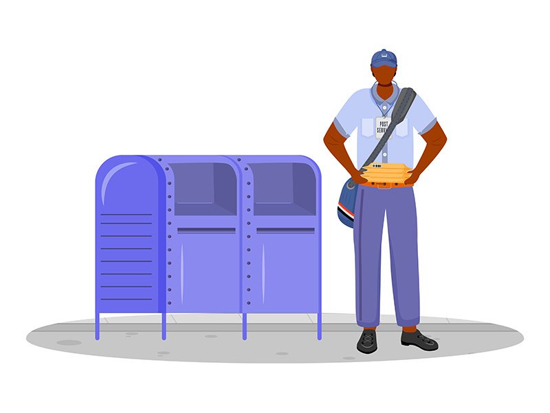 Post office male worker flat color vector illustration