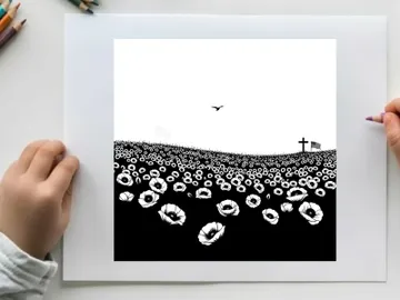 Silhouette of a desolate graveyard with crosses and flowers at dusk preview picture