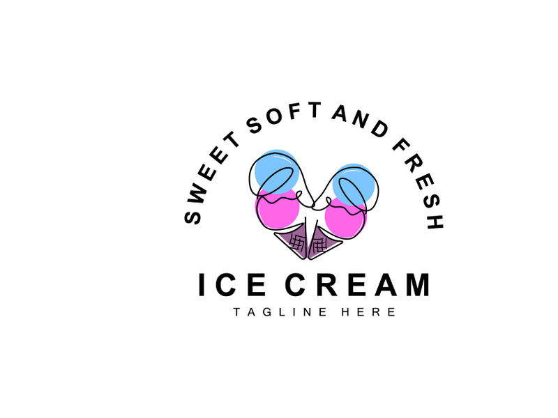 Ice Cream Logo Design, Fresh Sweet Soft Cold Food Illustration, Children's Favorite Vector, Product Brand