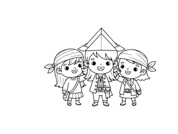 Three happy school kids holding hands vector illustration preview picture