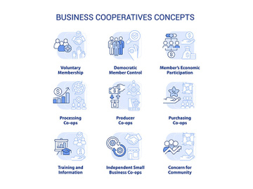 Business cooperatives light blue concept icons set preview picture