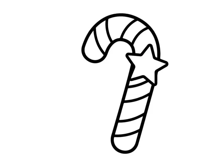 Hand-drawn candy cane with star for festive Christmas holiday celebration decoration