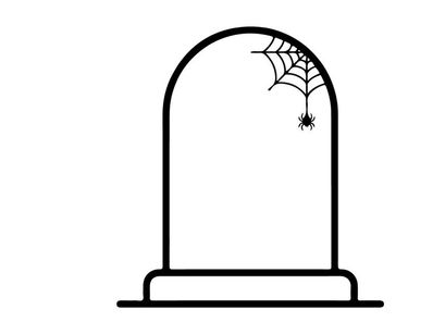 Halloween spiderweb on empty doorway frame. Spooky arched entrance with flying bat decoration for festive event.