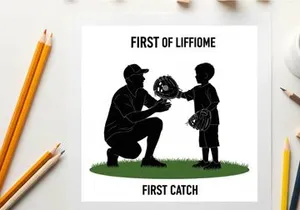 Silhouette of a man and boy catching a baseball first of liffiome