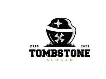 Tombstone Logo, Tomb Cemetery Cross, Vector Vintage preview picture