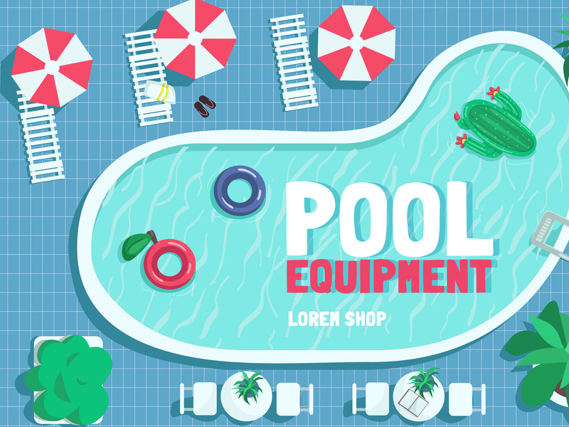 Pool equipment poster flat vector template