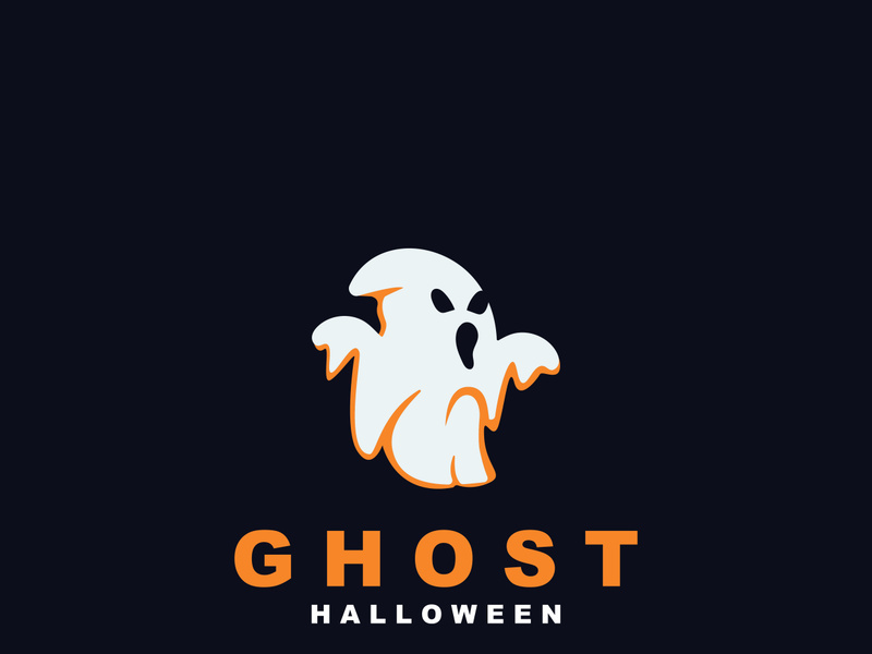 Ghost Logo, Simple Halloween Devil Design Illustration Template Black Background