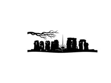 ancient stonehenge silhouette at sunset vector illustration