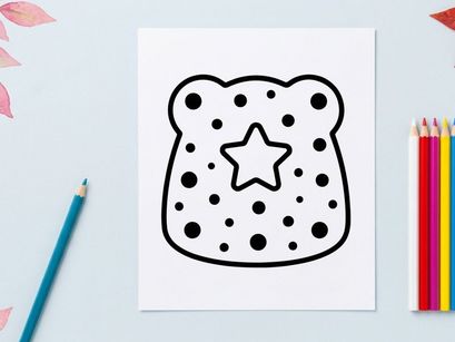 Cute cartoon bear with polka dots and star. Playful teddy bear illustration for children's design and holiday decor.