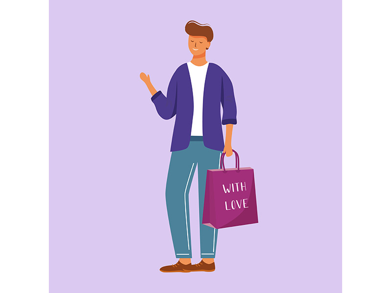 Happy man with gift bag flat vector illustration