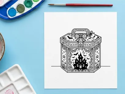 Vintage treasure chest with ornate engravings and open lid. Antique jewelry box featuring intricate floral and geometric patterns for luxury decor.