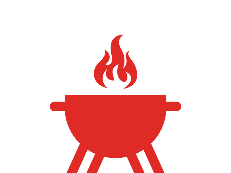 BBQ grill simple and symbol icon with smoke or steam logo vector illustration