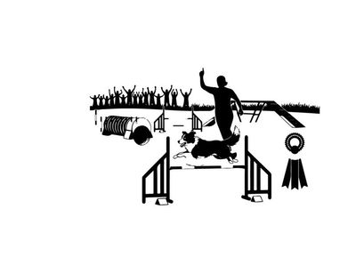 Silhouette of dog and handler at agility competition event