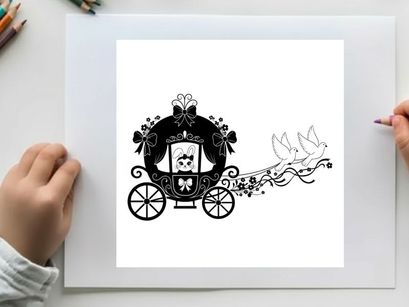 Silhouette of a decorative carriage with floral design and silhouette