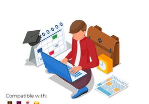 Online Education with Male character - Lading Page Illustration Template