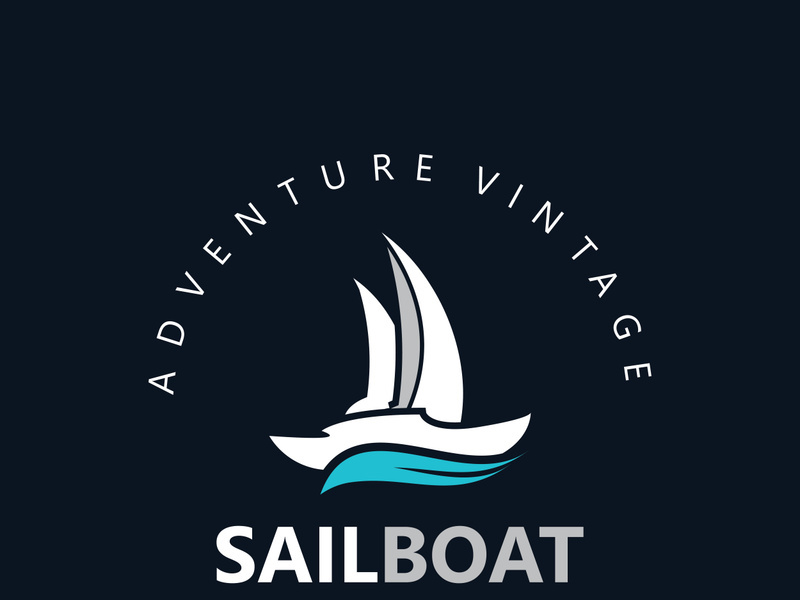 Sailboat vintage logo minimalist with wave, travel yacth or sailing boat vector design template