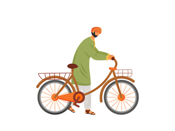 Male Indian with bicycle flat color vector faceless character preview picture