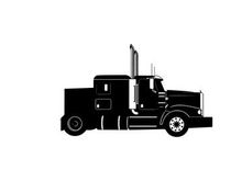 Silhouette of a semi truck against a white background