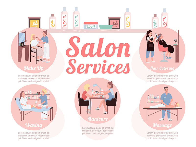 Salon services flat color vector informational infographic template