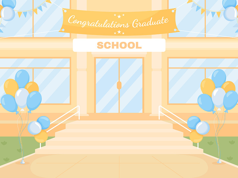 Outdoor graduation ceremony color vector illustration