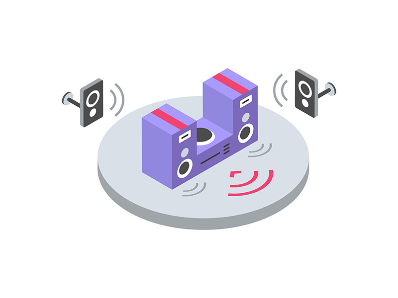 Stereo system isometric color vector illustration