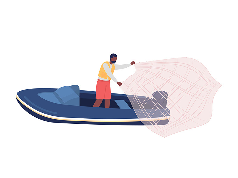 Angler with fishing gears semi flat color vector character