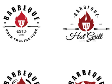 Simple Barbecue Vintage hot grill, with crossed flames and spatula. Logo for restaurant, badge, cafe and bar.vector preview picture