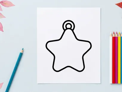 Pingente de estrela minimalista preta em fundo branco. Design de joia geométrica simples para projetos de moda e artesanato.