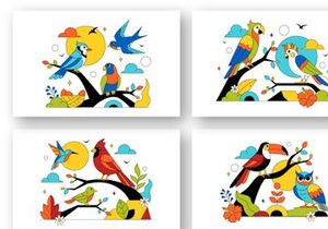 10 Colorful Tropical Bird Illustration