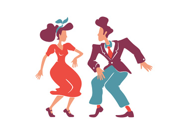 Couple dancing rock n roll, jive together flat color vector faceless characters preview picture
