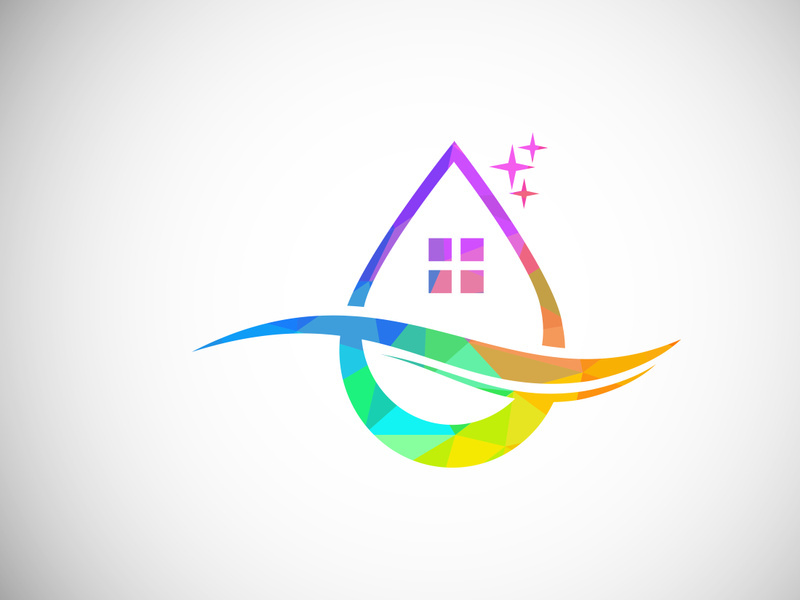 Low Poly Cleaning Service Logo Design Template, Cleaning Company Logo Sign Symbol.