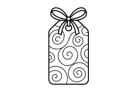 Decorative gift tag with swirl pattern and ribbon bow