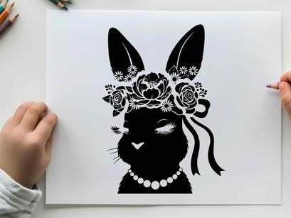 Silhouette of a rabbit wearing a floral crown silhouette