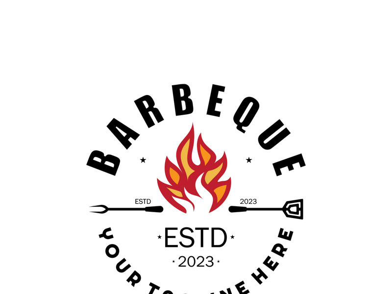 Smoke and BBQ Barbecue Vintage hot grill, with crossed flames and spatula. Logo for restaurant, badge, cafe and bar.vector