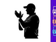 Silhouette of a man in a baseball cap gesturing with his hands
